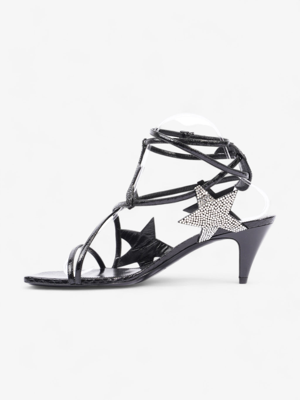 Saint Laurent Ayers Lacquer Stars Heels 60 Black / Silver Sequins  Leather EU 40 UK 7