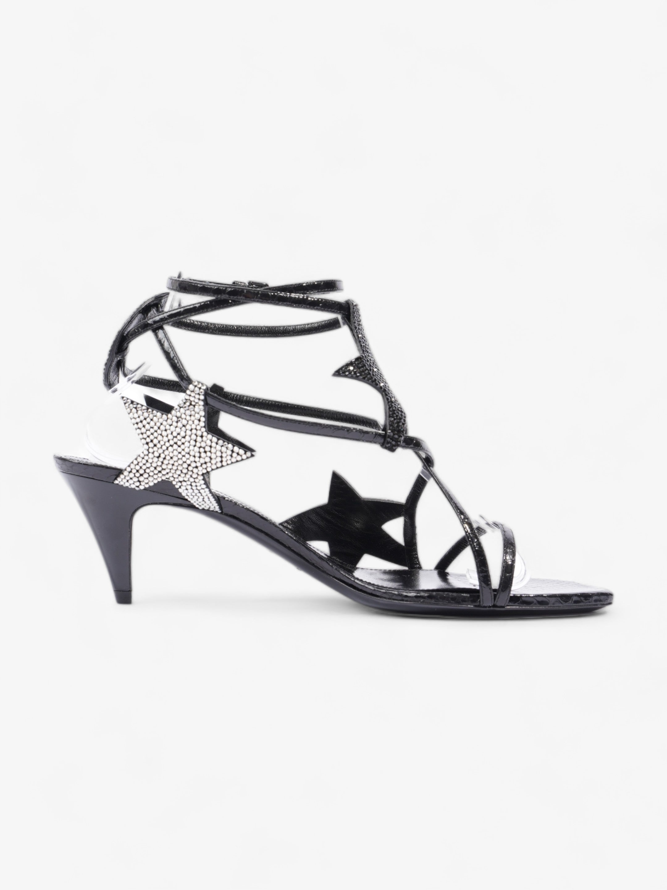 Saint Laurent Ayers Lacquer Stars Heels 60 Black / Silver Sequins  Leather EU 40 UK 7