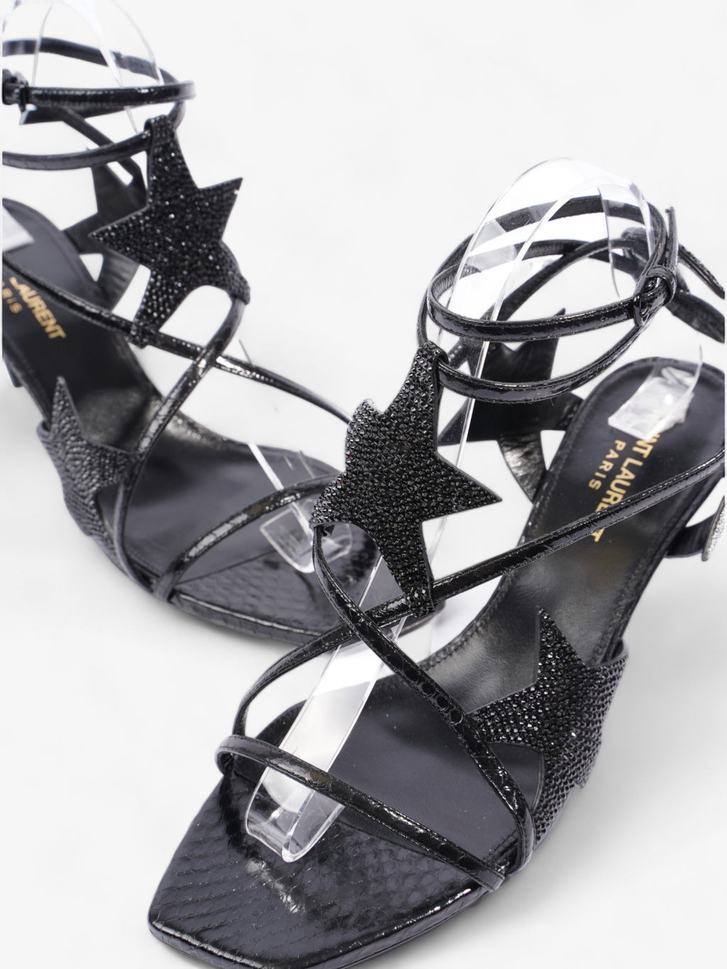 Saint Laurent Ayers Lacquer Stars Heels 60 Black / Silver Sequins  Leather EU 40 UK 7