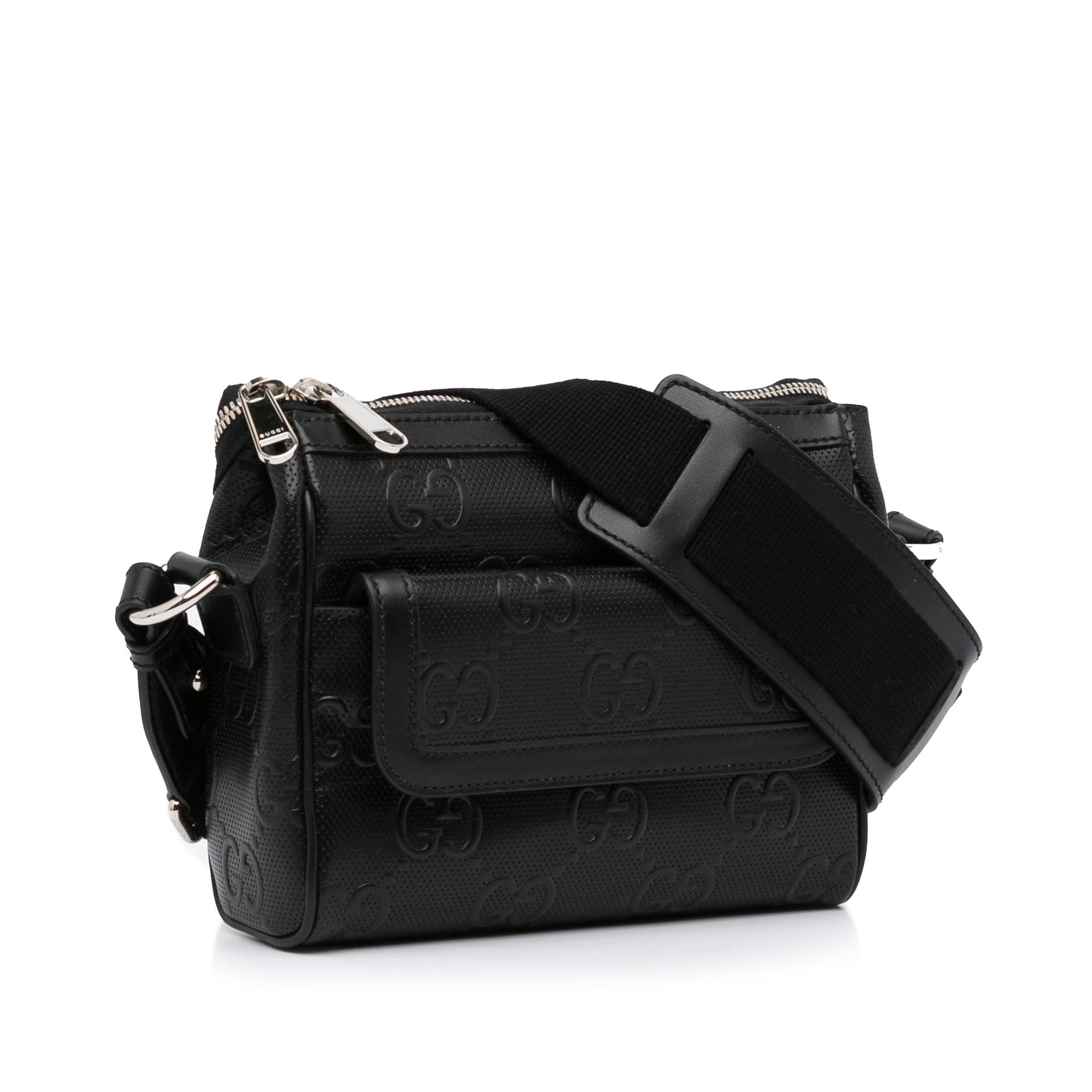 Gucci GG Crossbody Bag Black Embossed Leather