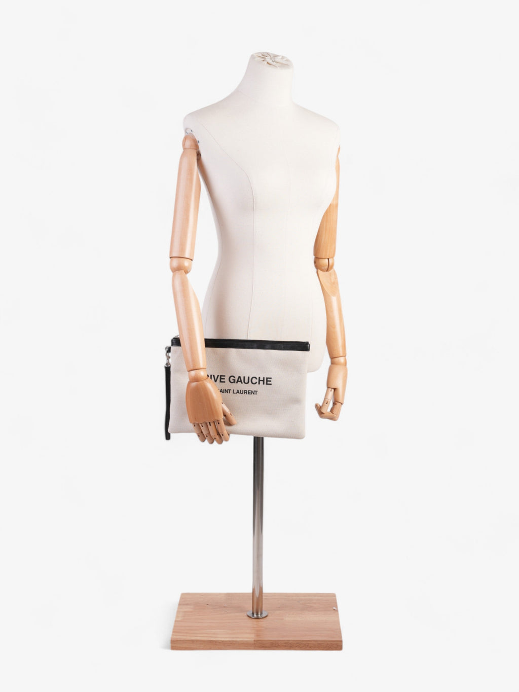 Saint Laurent Rive Gauche Wristlet Black / White Canvas