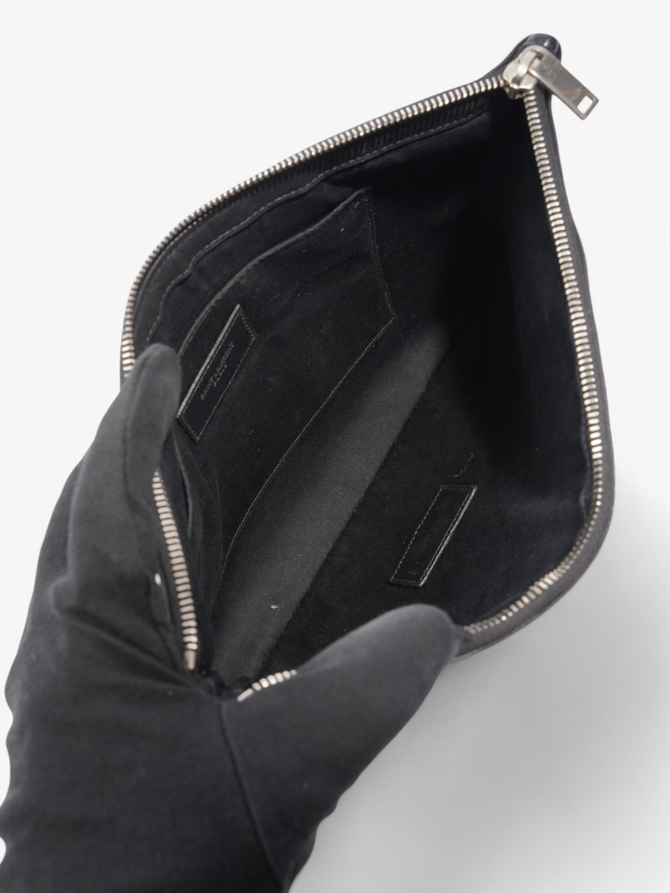 Saint Laurent Rive Gauche Wristlet Black / White Canvas