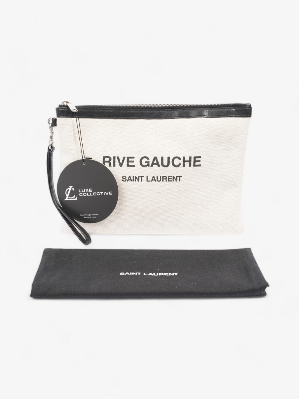 Saint Laurent Rive Gauche Wristlet Black / White Canvas