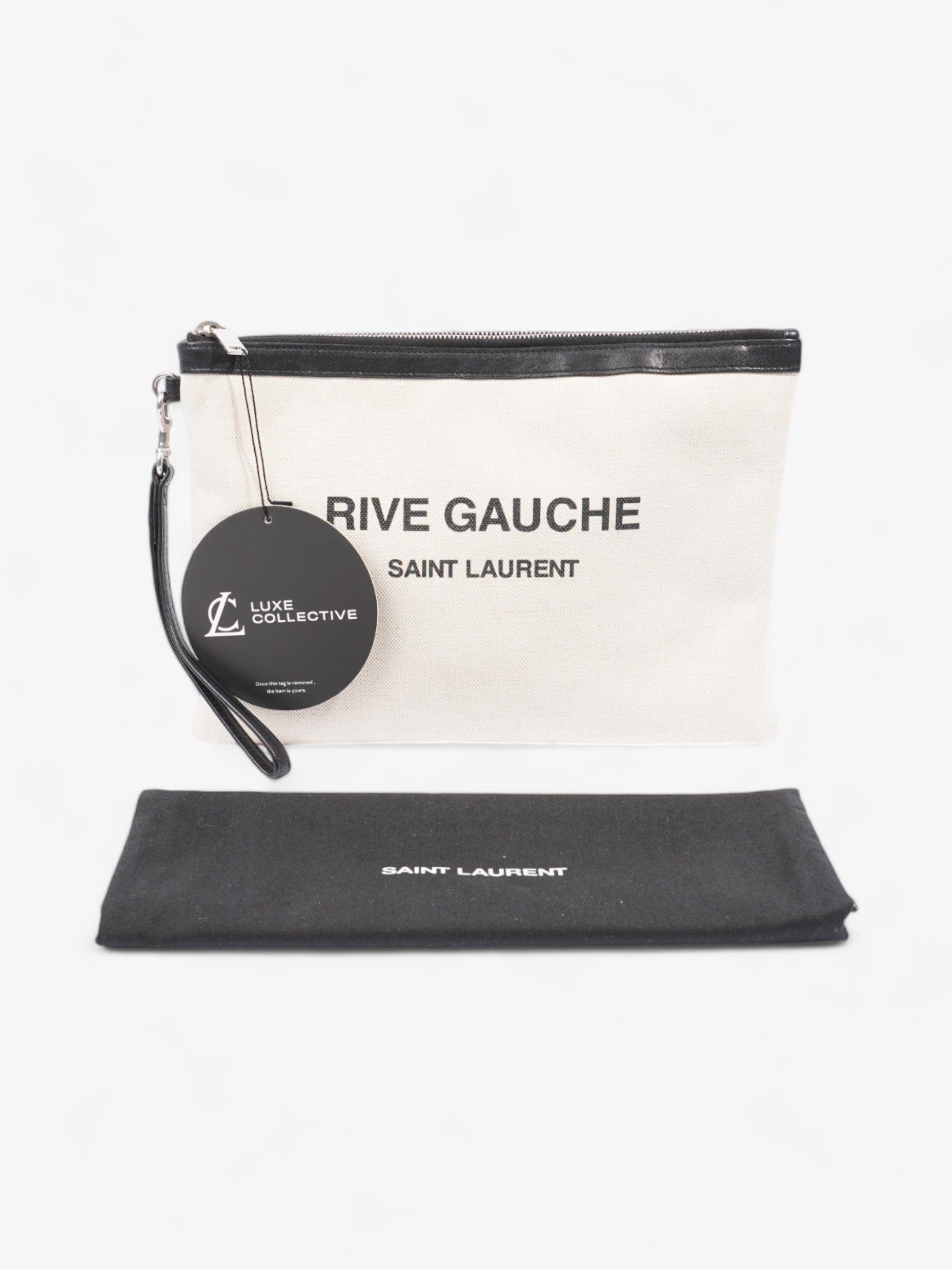 Saint Laurent Rive Gauche Wristlet Black / White Canvas