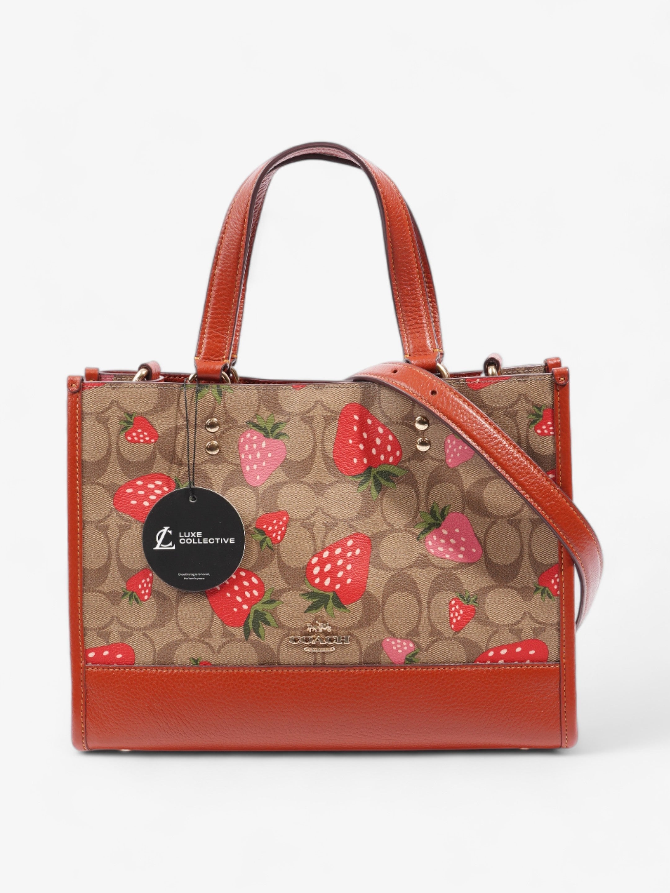 Coach Dempsey Carryall Bag with Wild Strawberry Print Red / Signature Monogram Coated Canvas