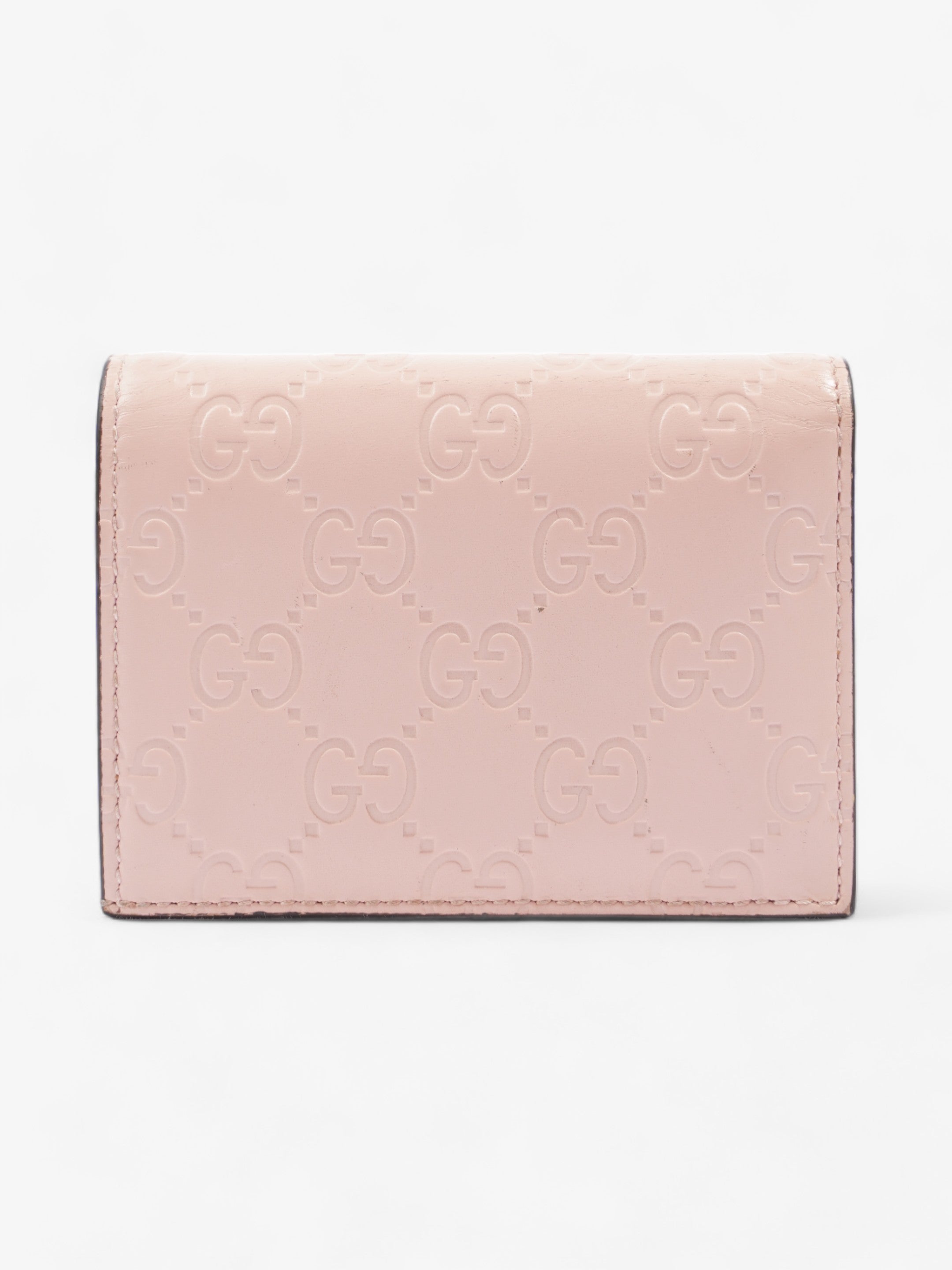 Gucci Signature Crystal Cat Wallet Card Holder Candy Pink Leather
