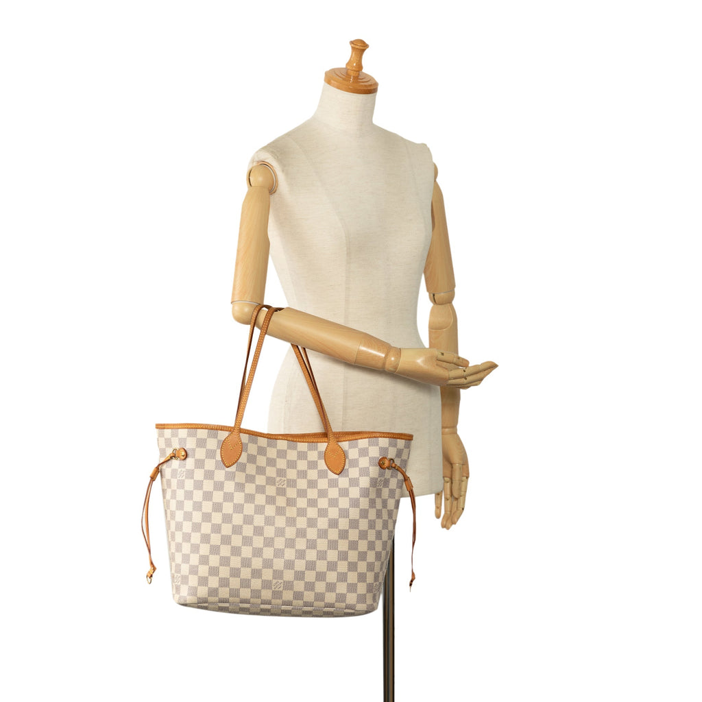 White Louis Vuitton Damier Azur Neverfull MM Tote Bag