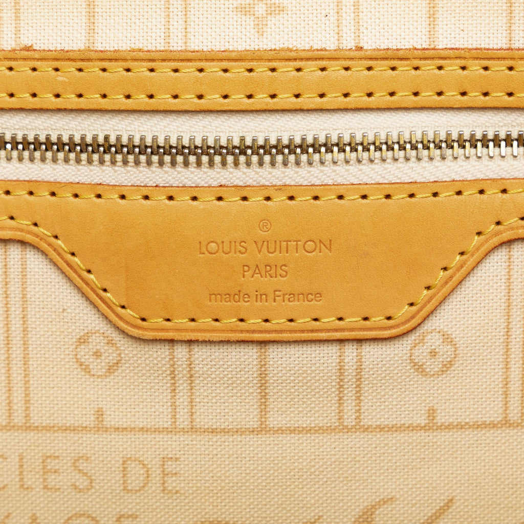 Beige Louis Vuitton Damier Azur Neverfull MM Tote Bag