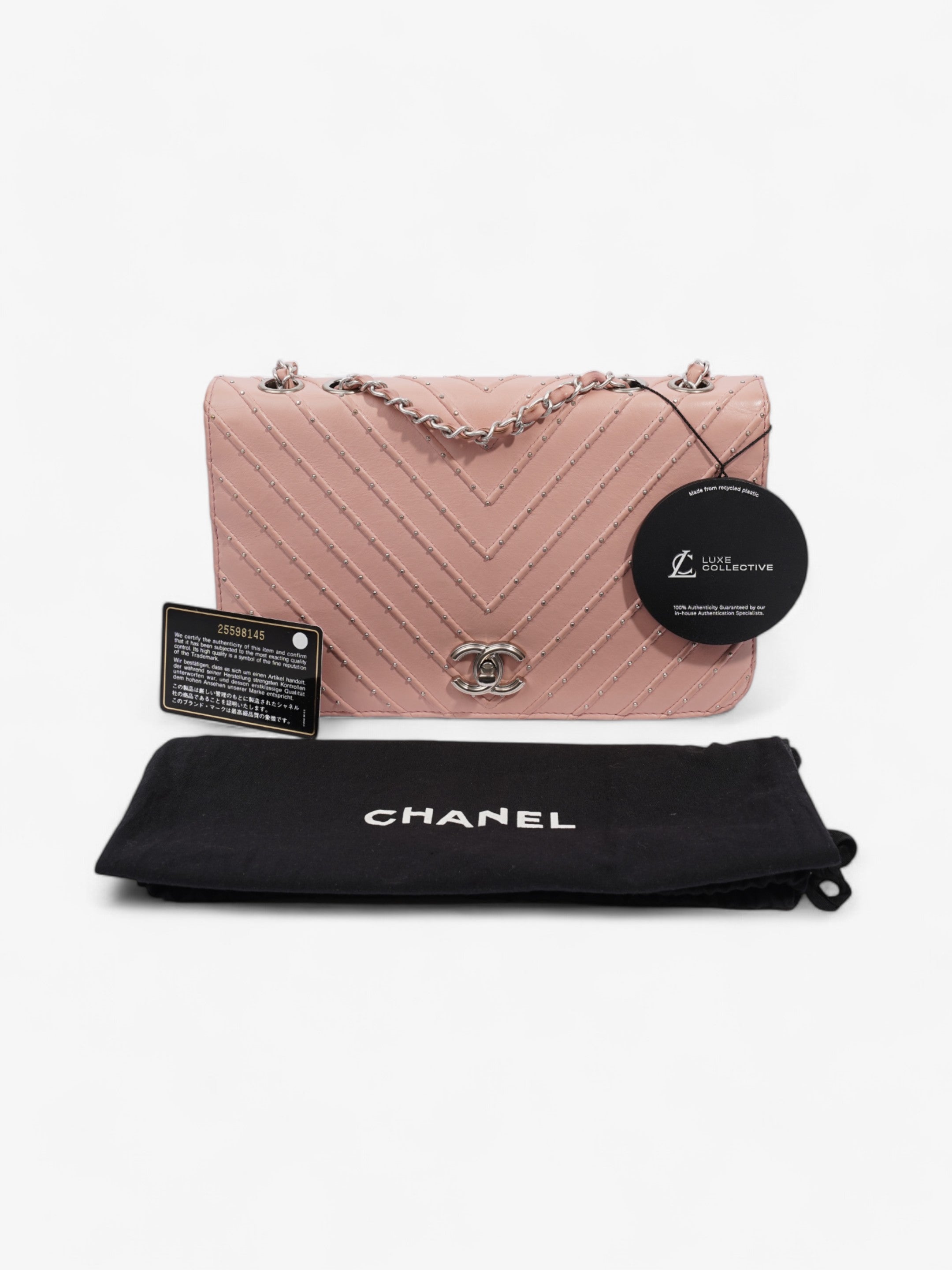 Chanel Studded Chevron Quilted Flap Pink Calfskin Leather