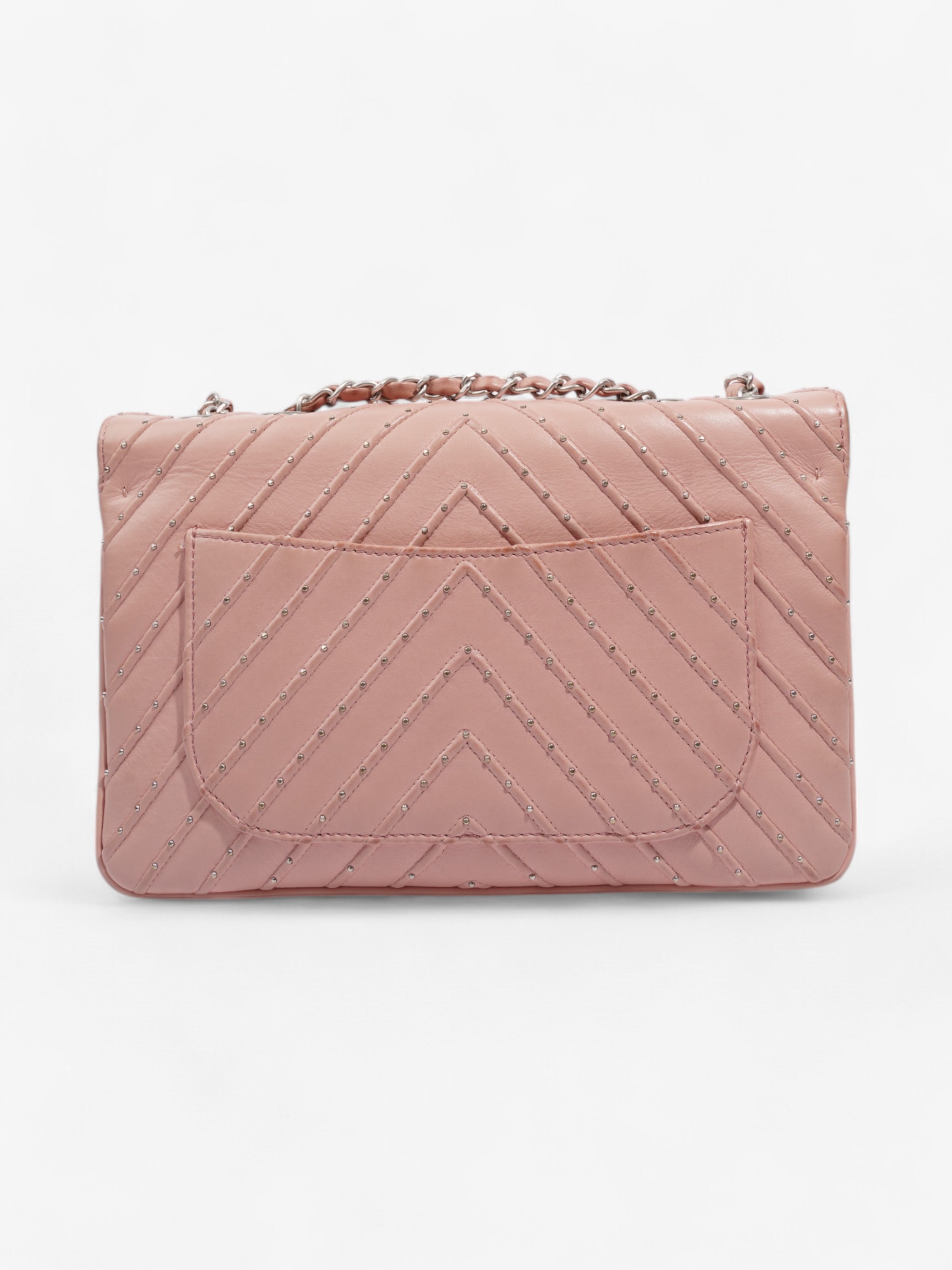 Chanel Studded Chevron Quilted Flap Pink Calfskin Leather