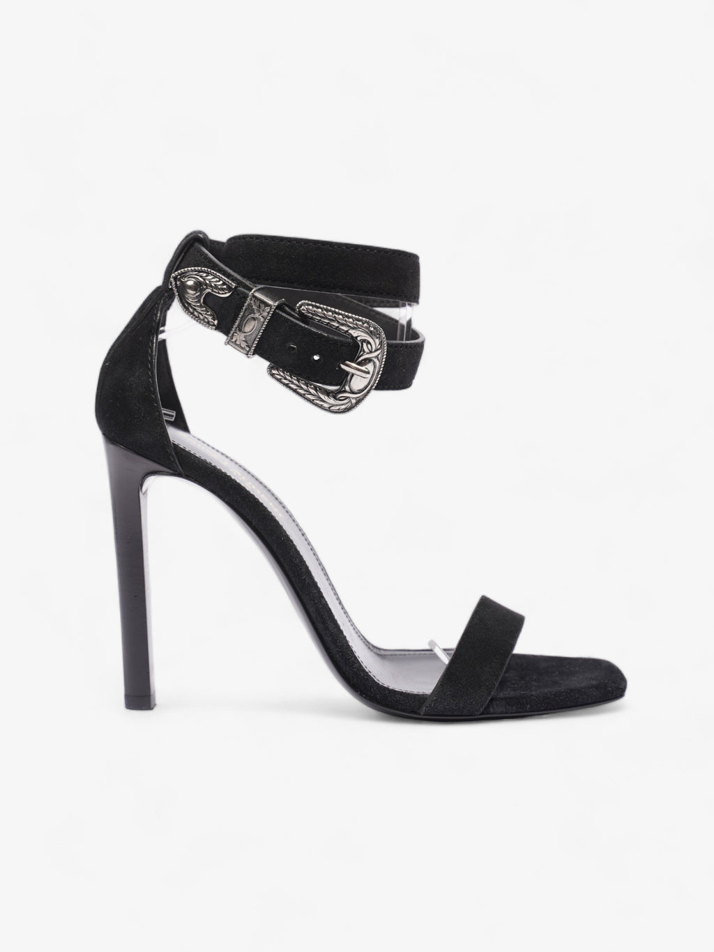 Saint Laurent Strap Ankle Heel 100 Black Suede EU 39 UK 6