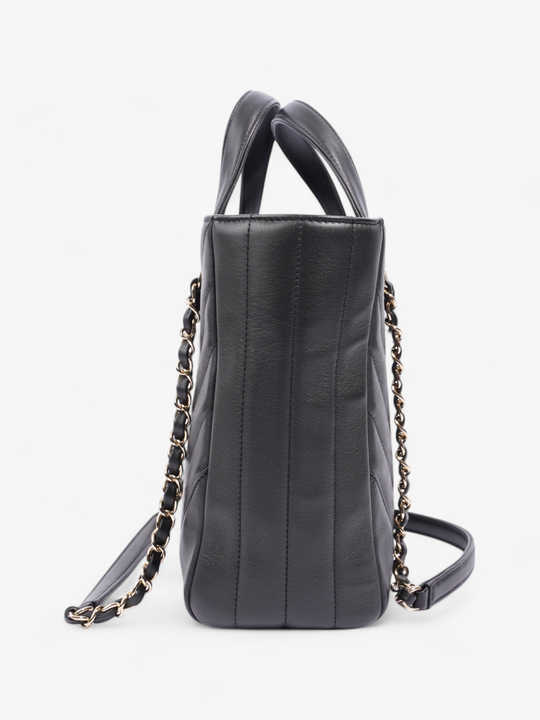 Chanel Shopping Tote Black Calfskin Leather Small