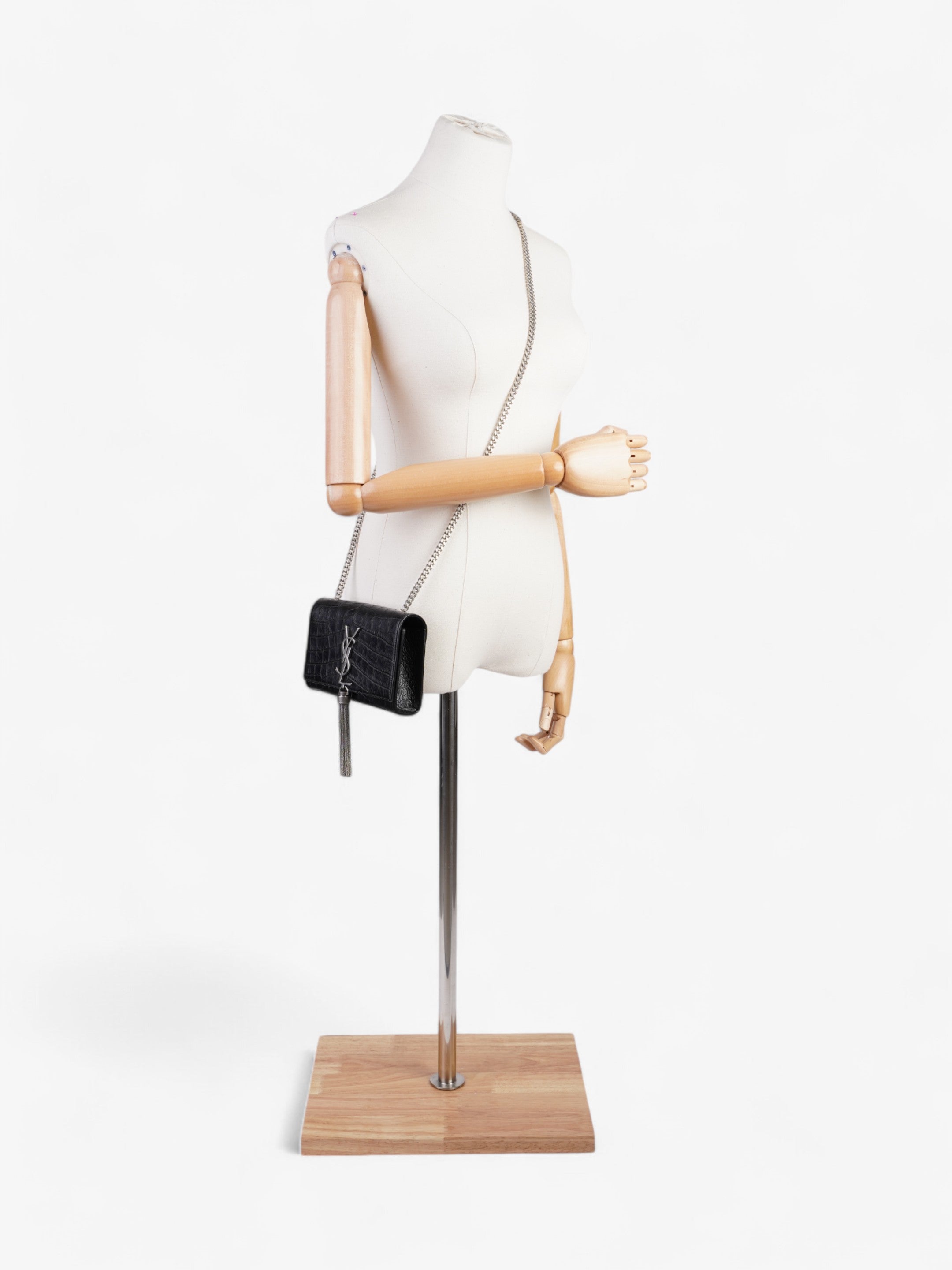 Saint Laurent Kate Tassel Bag Black Embossed Leather Small