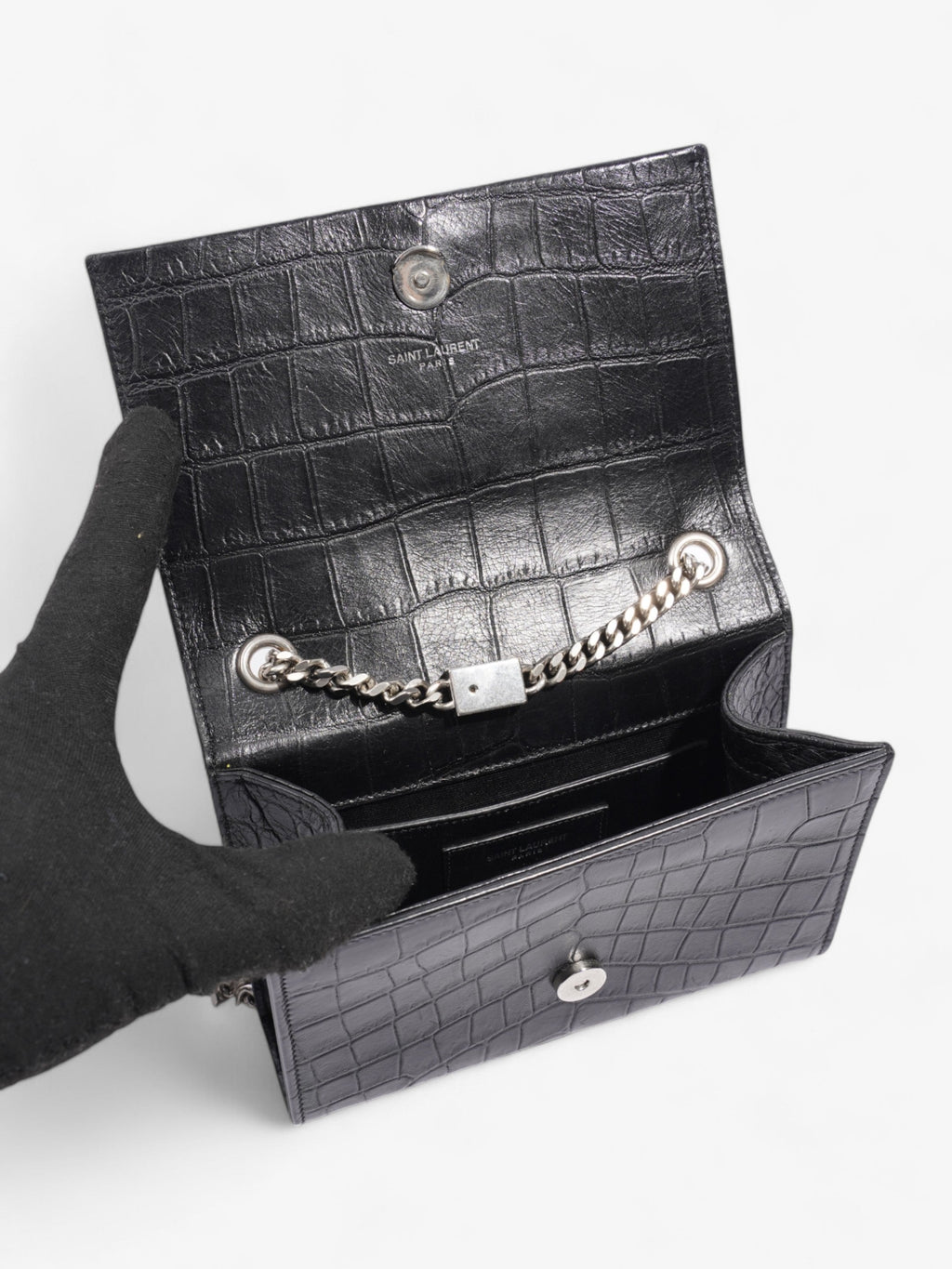 Saint Laurent Kate Tassel Bag Black Embossed Leather Small