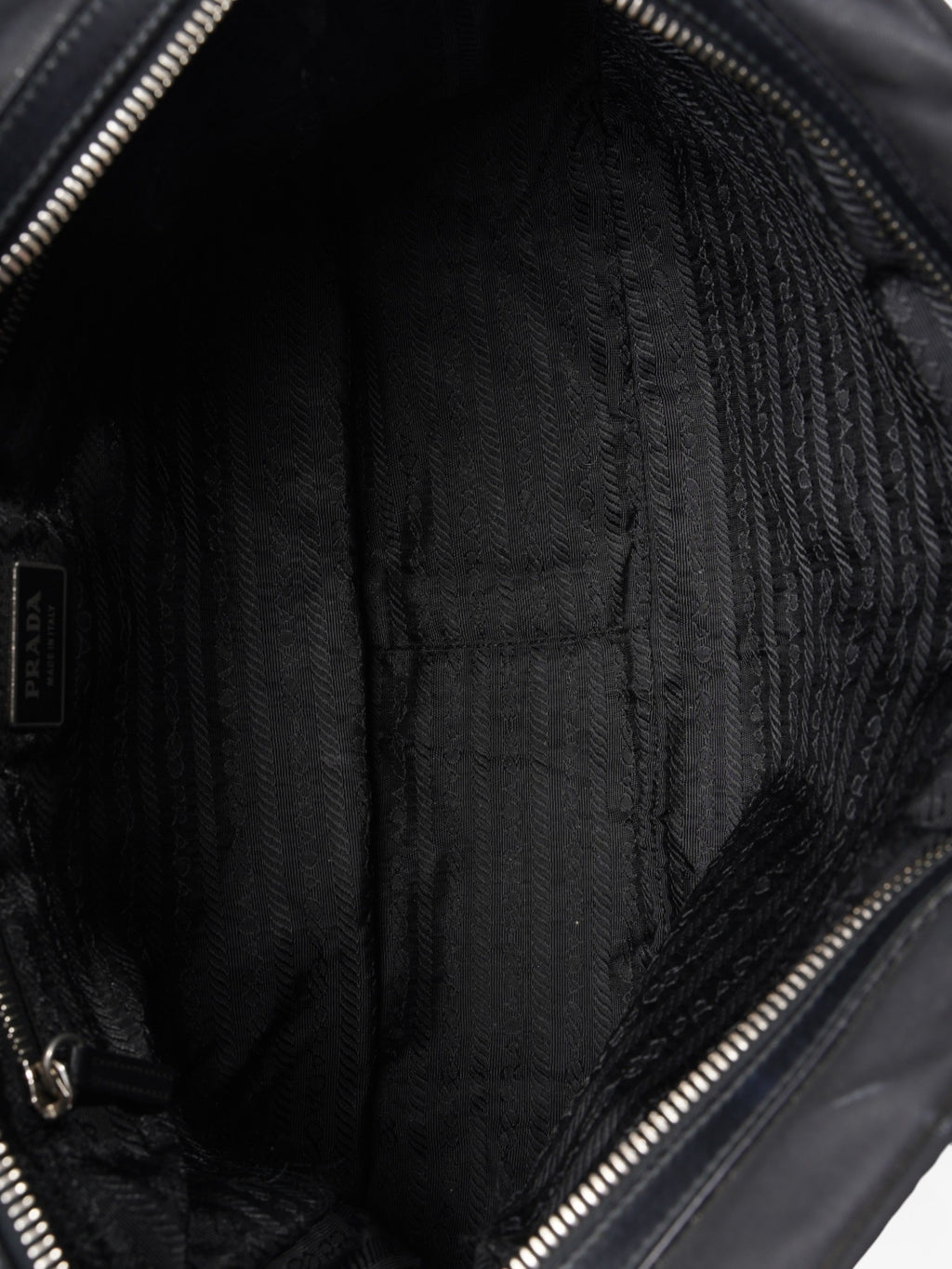 Prada Triangle Logo Boston Front Pocket Black Nylon