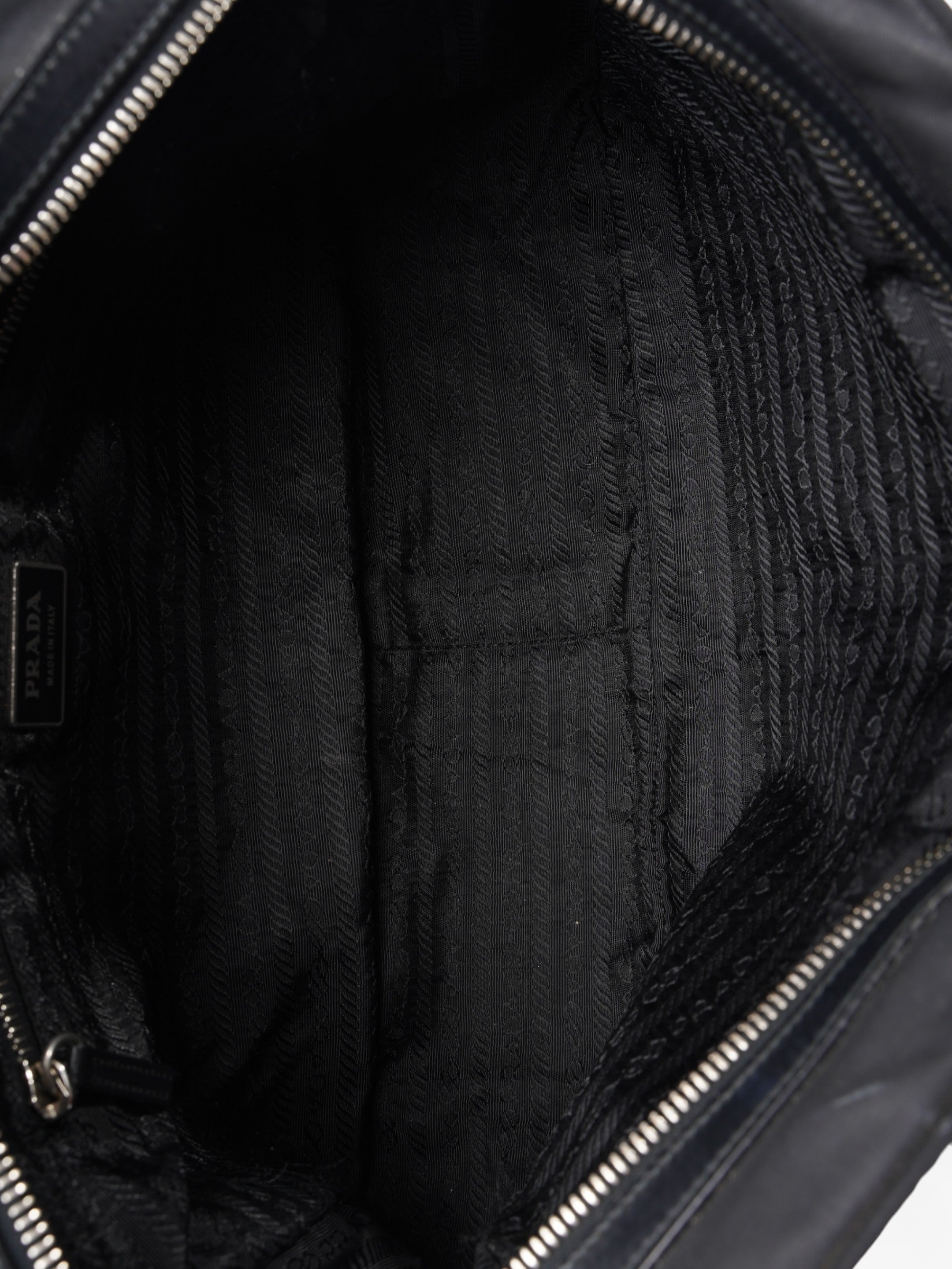 Prada Triangle Logo Boston Front Pocket Black Nylon