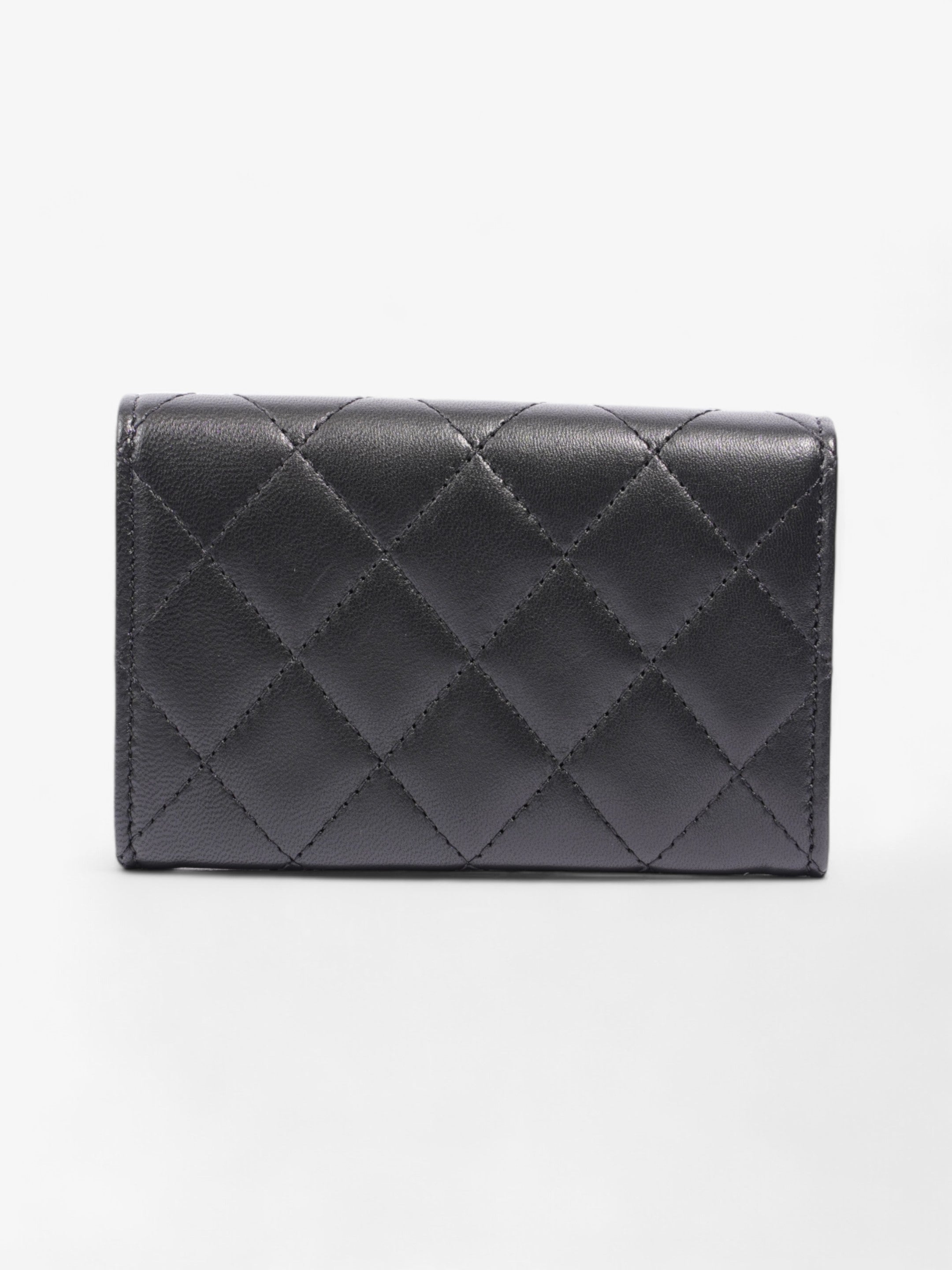Chanel Interlocking CC Flap Card Holder Black / Silver Lambskin Leather Small