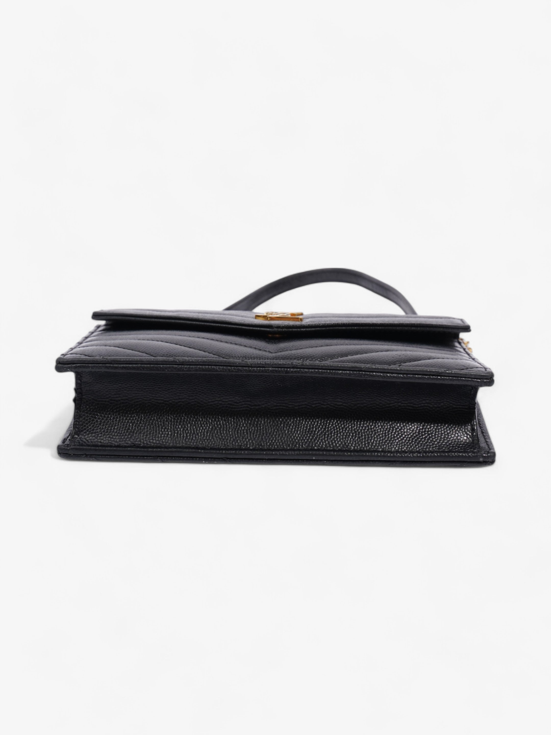 Saint Laurent Cassandre Envelope Chain Wallet Black Calfskin Leather