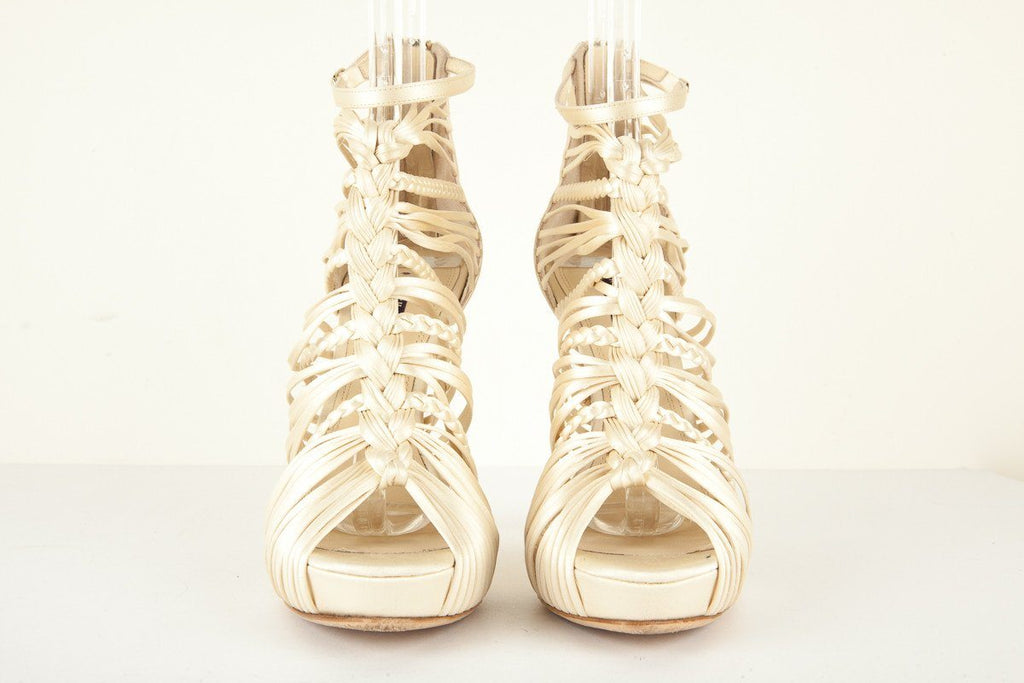 Ralph Lauren 10 Jeena Ivory Satin Braided Cage Sandal