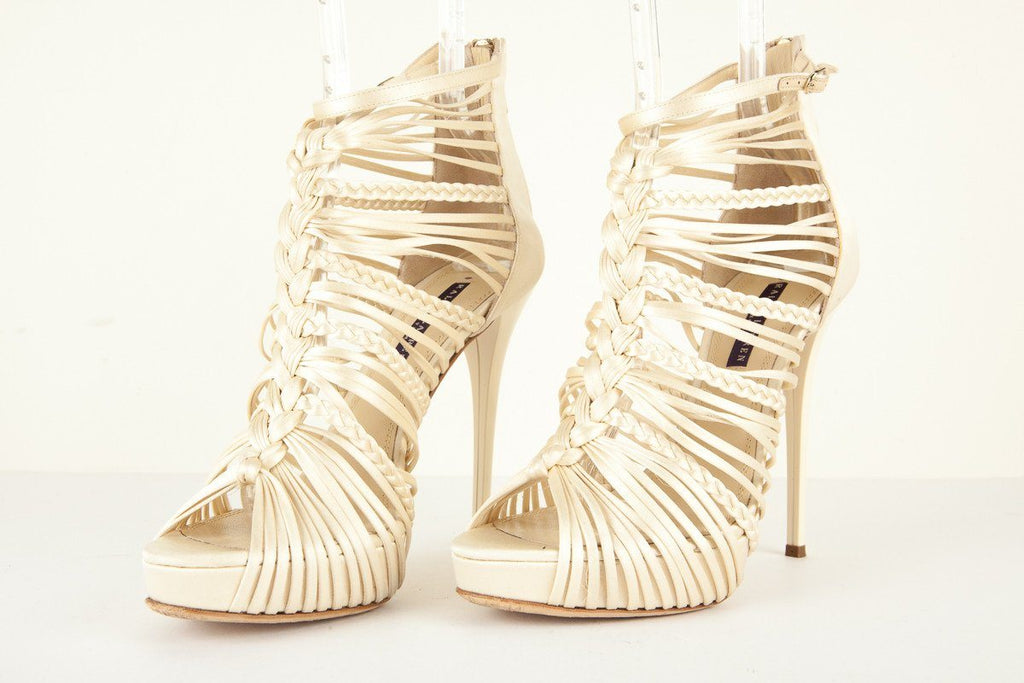 Ralph Lauren 10 Jeena Ivory Satin Braided Cage Sandal