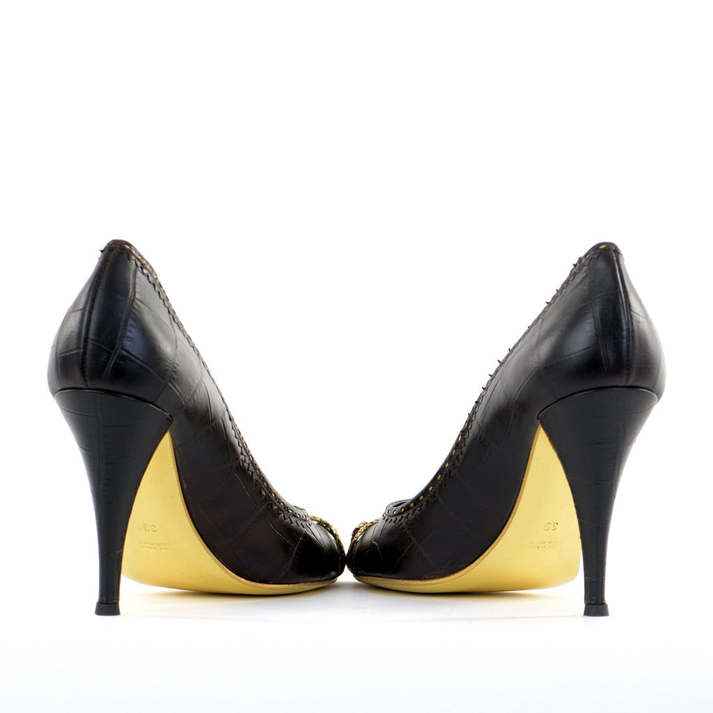 Embossed Leather Snake Pumps