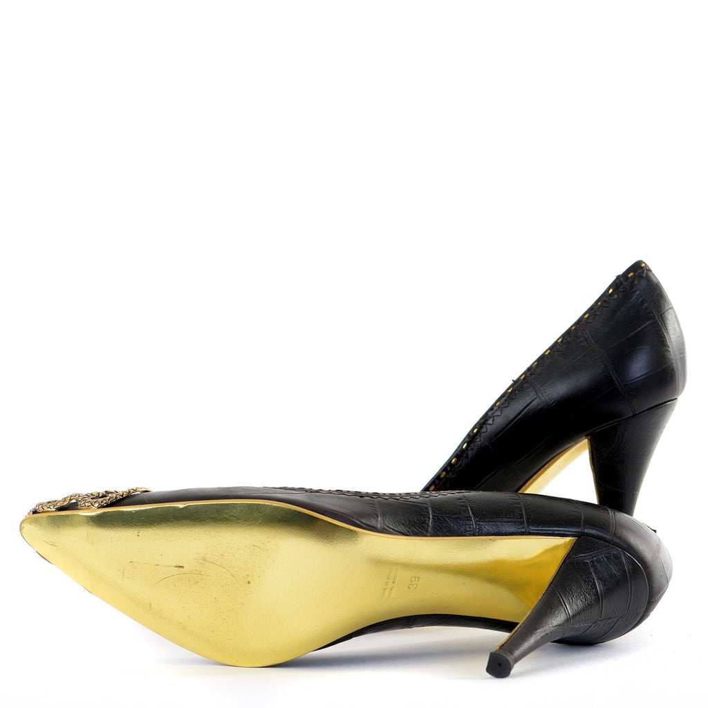 Embossed Leather Snake Pumps