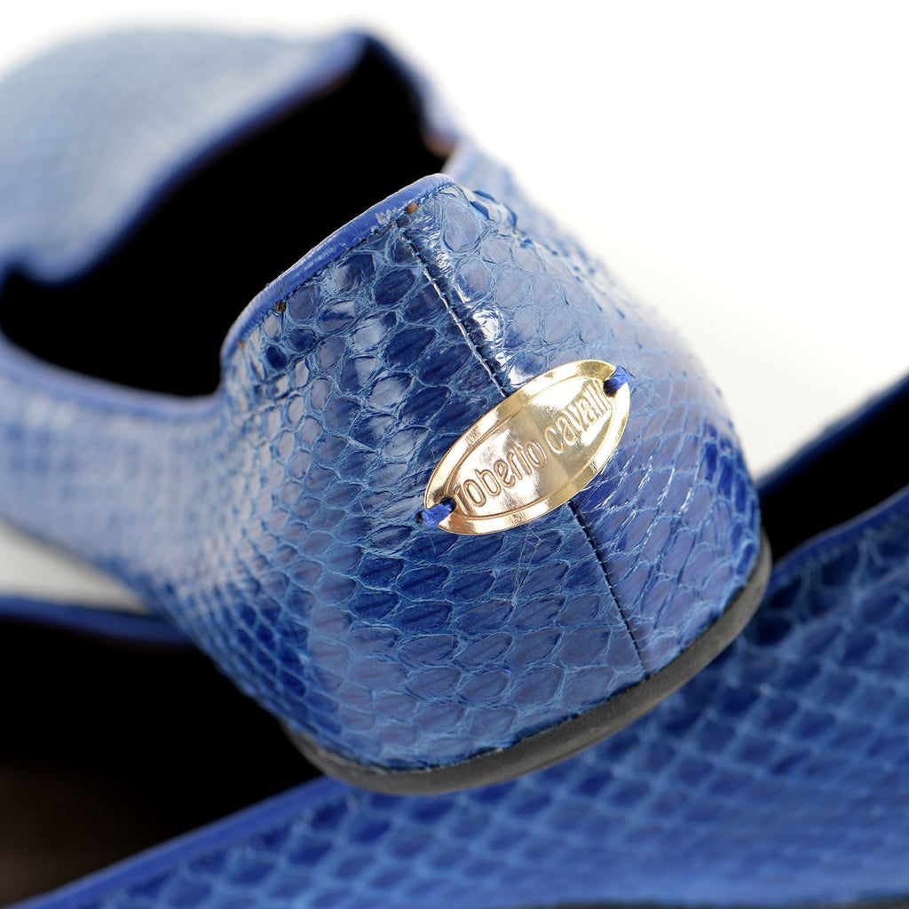 Cobalt Snakeskin Flat Pumps