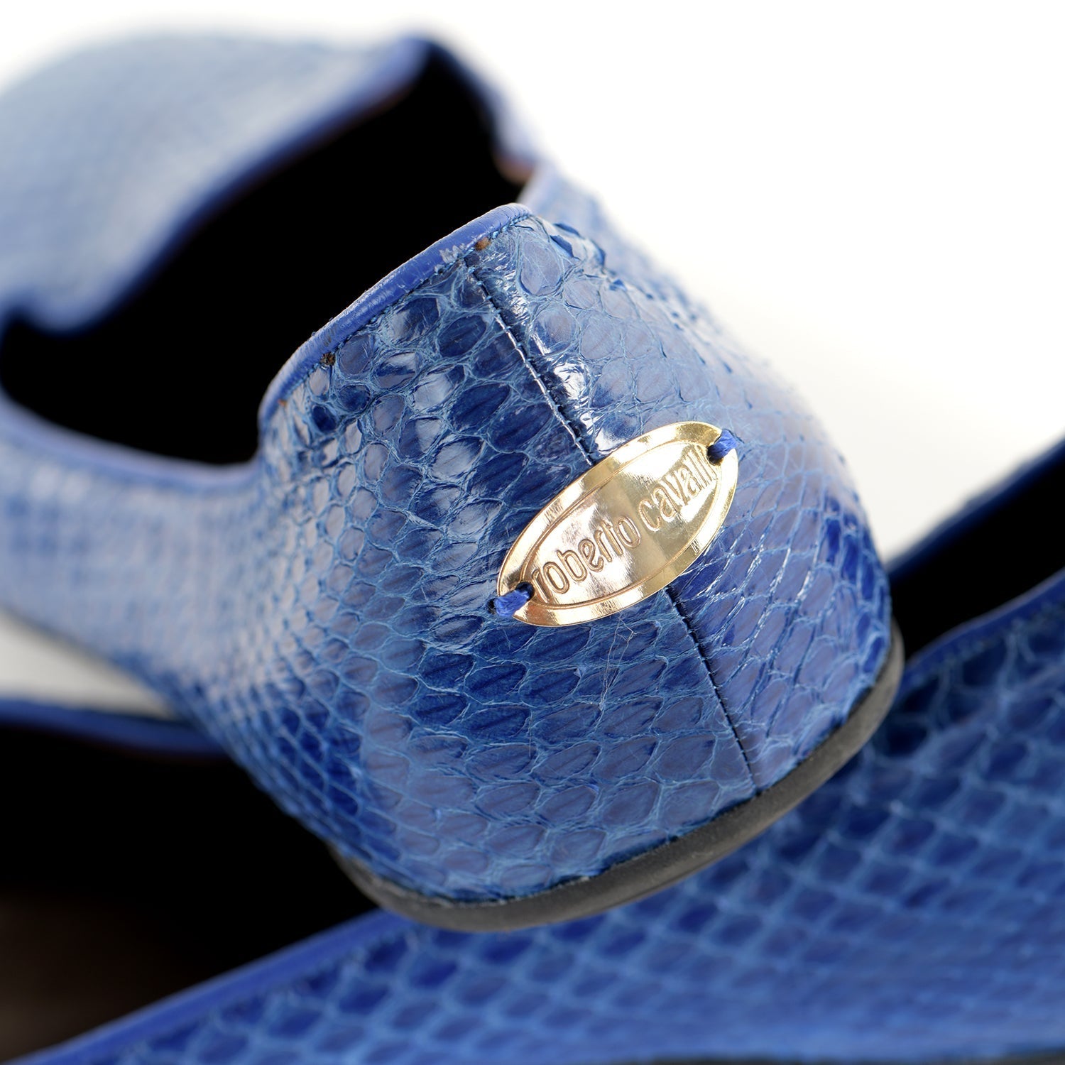 Cobalt Snakeskin Flat Pumps