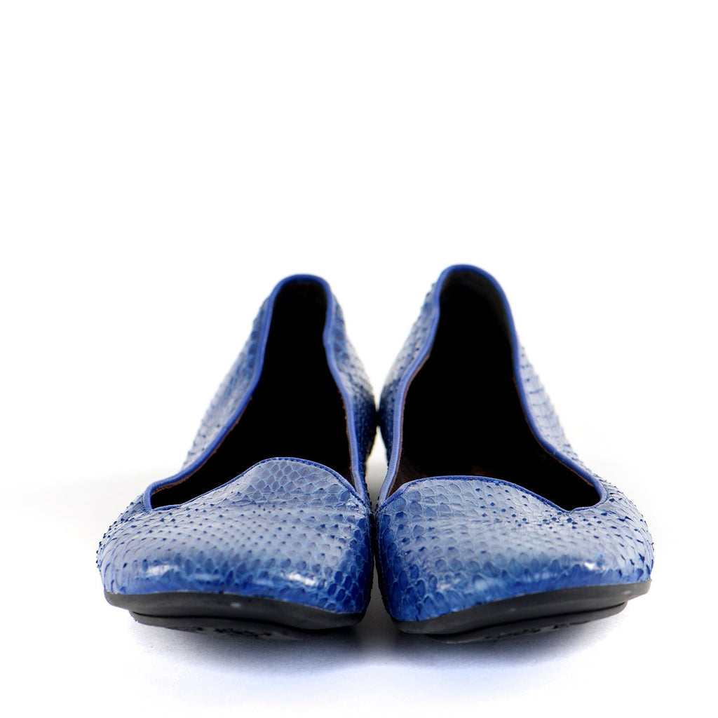 Cobalt Snakeskin Flat Pumps
