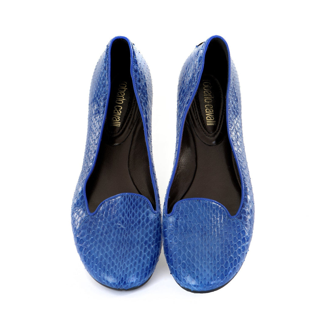 Cobalt Snakeskin Flat Pumps