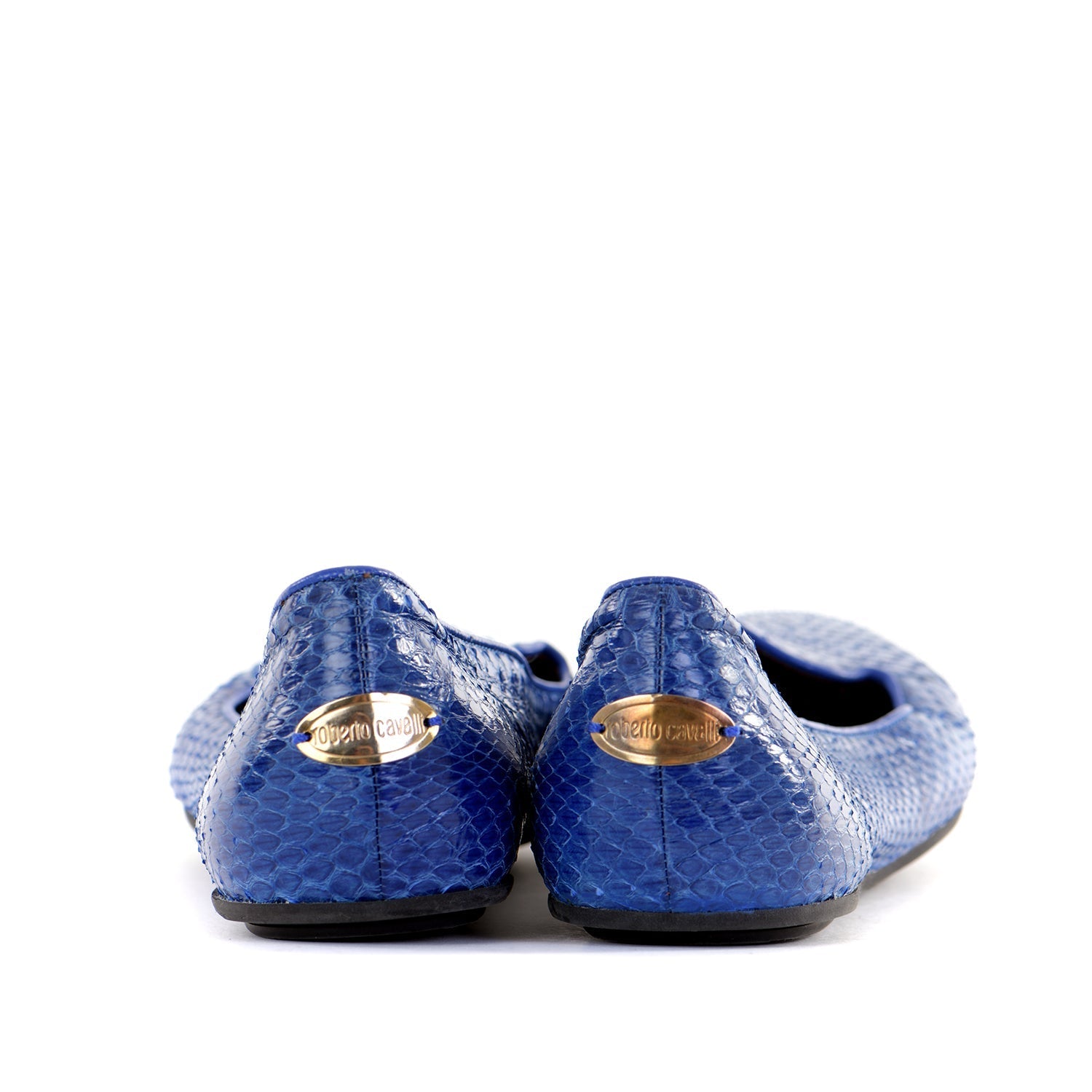 Cobalt Snakeskin Flat Pumps