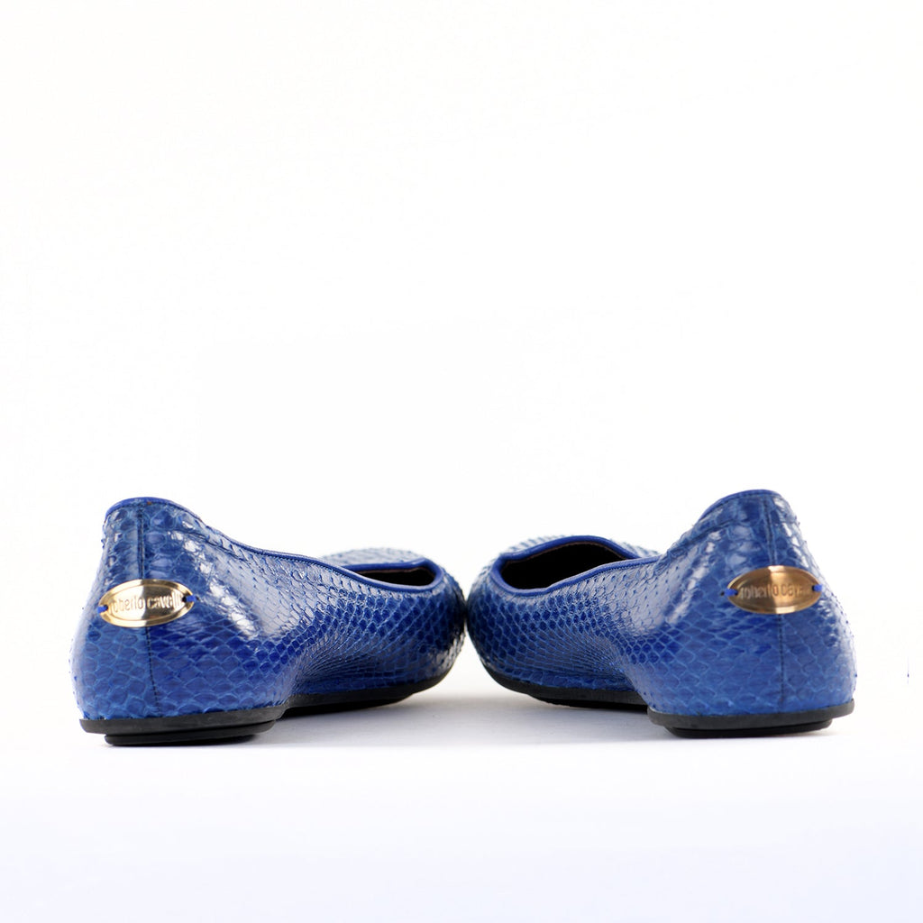 Cobalt Snakeskin Flat Pumps