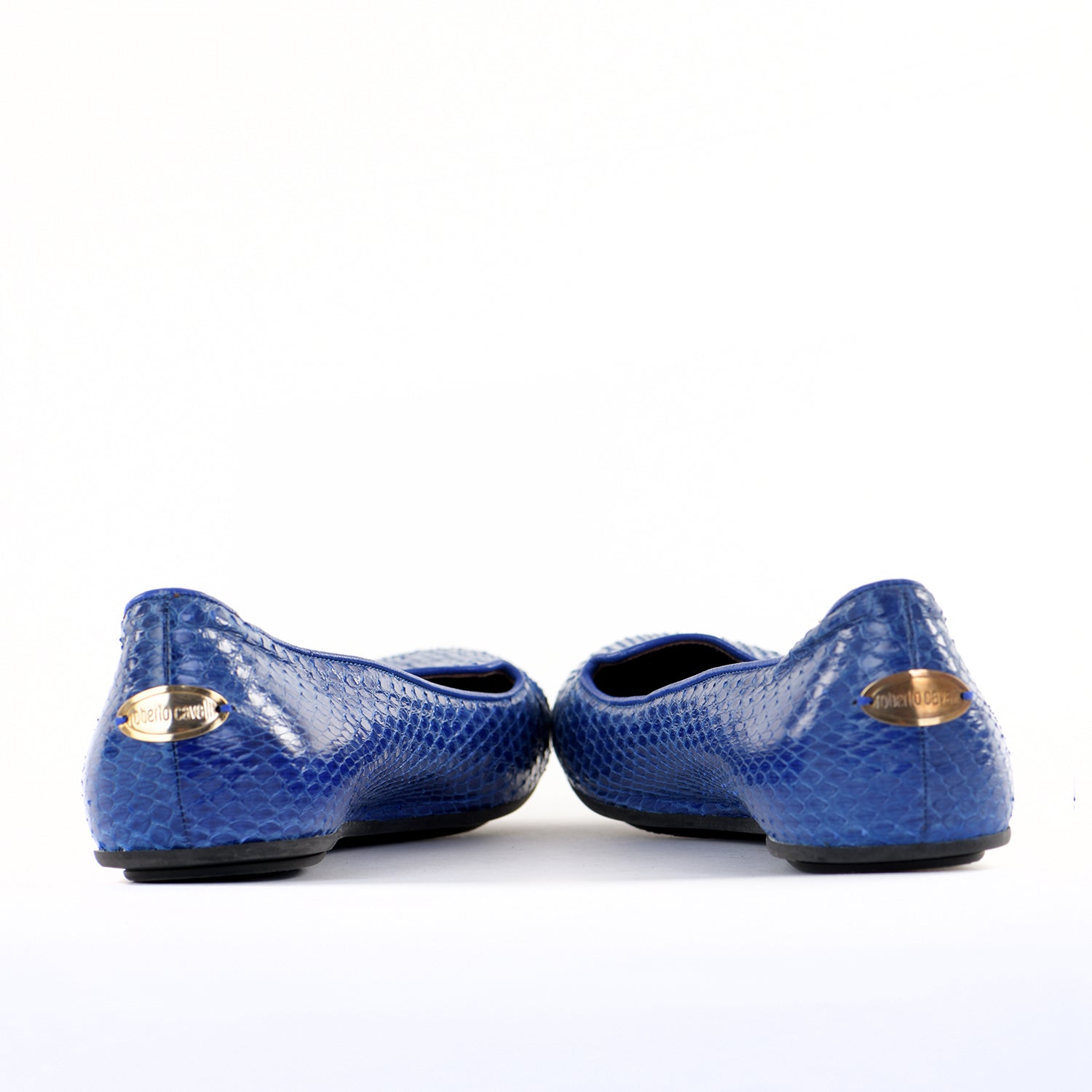 Cobalt Snakeskin Flat Pumps