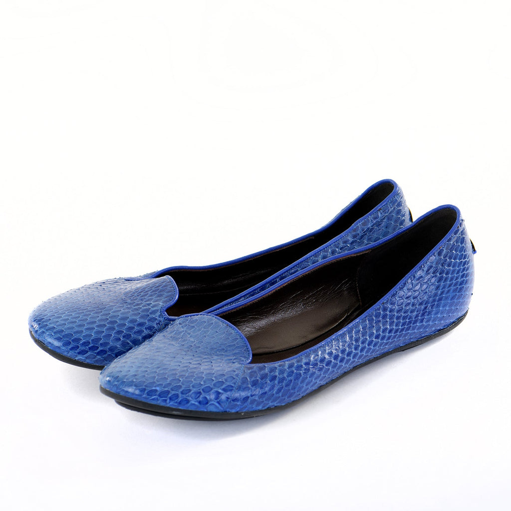 Cobalt Snakeskin Flat Pumps