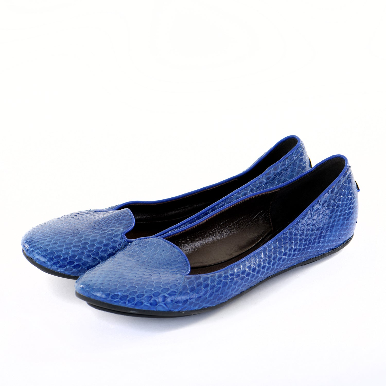 Cobalt Snakeskin Flat Pumps