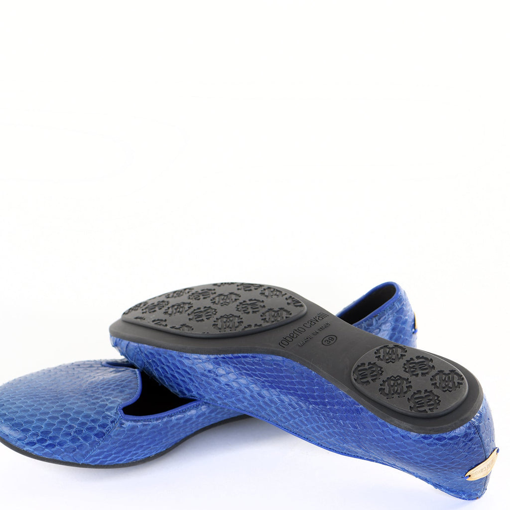 Cobalt Snakeskin Flat Pumps