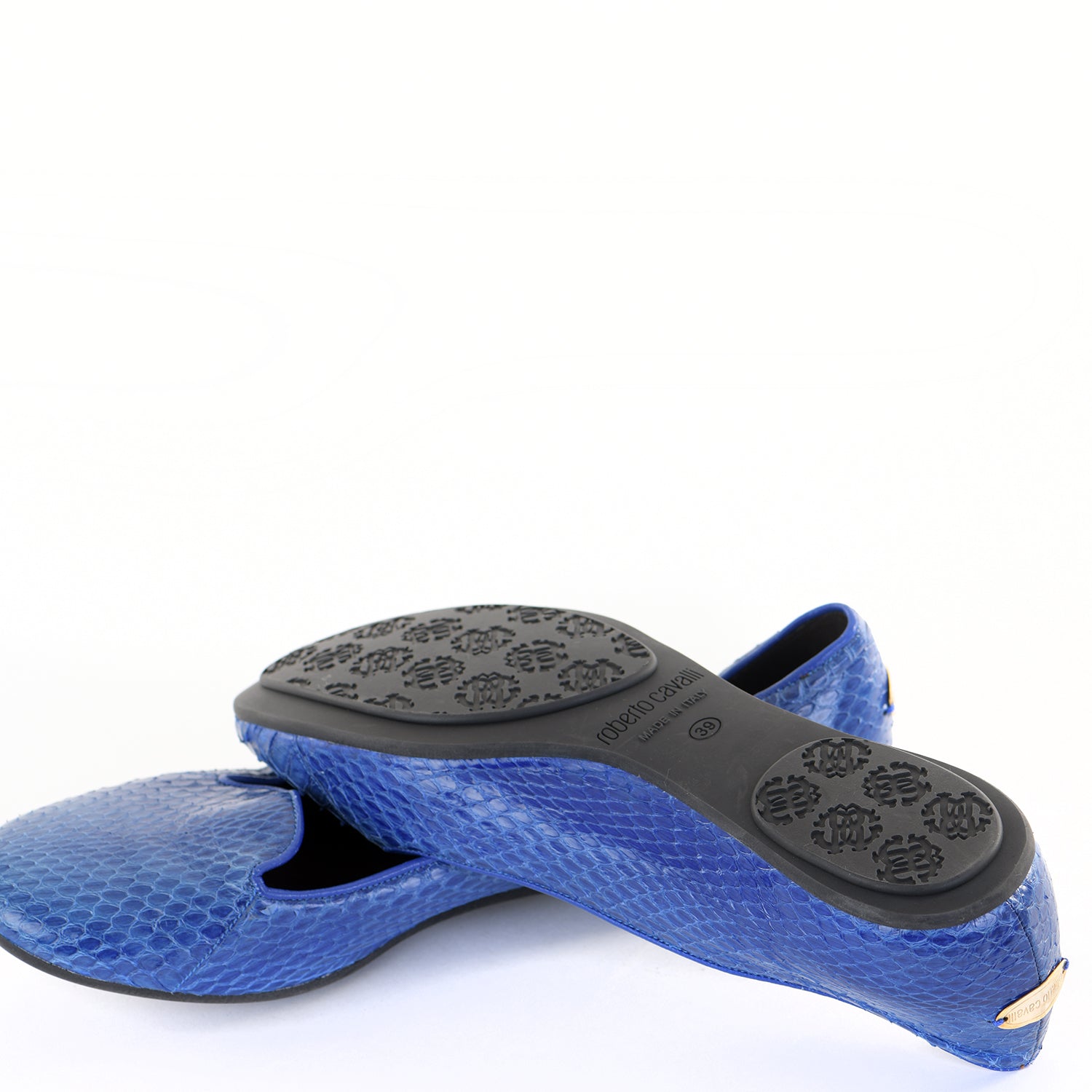 Cobalt Snakeskin Flat Pumps