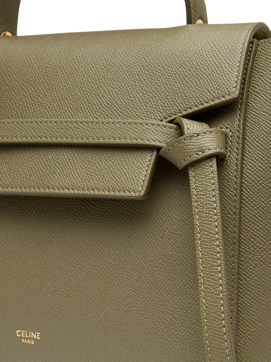 Micro Belt Bag in Grained Calfskin in Dark Olive