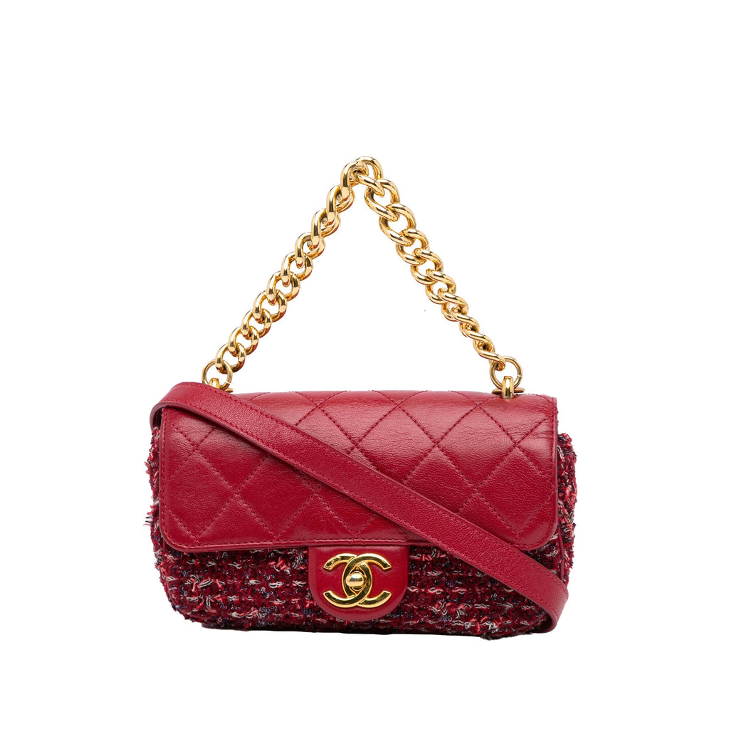 Chanel Classic Single Flap Red Tweed Lambskin Gold