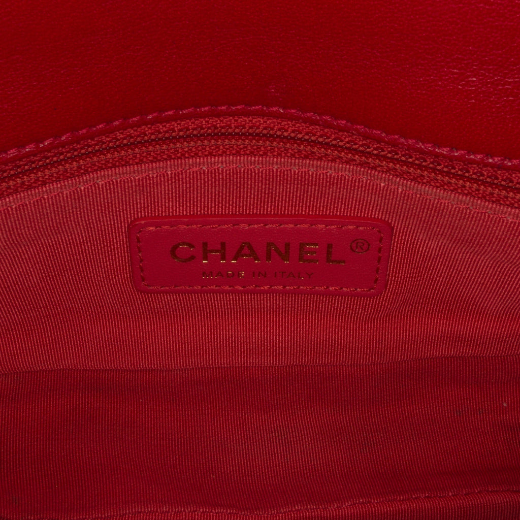 Chanel Classic Single Flap Red Tweed Lambskin Gold