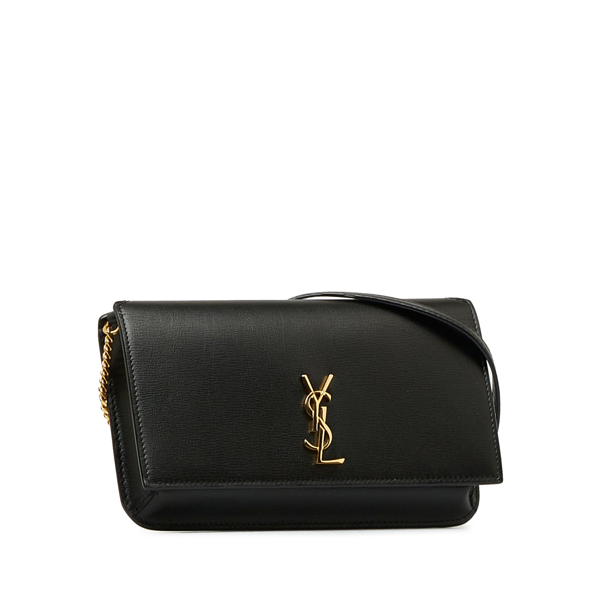 Yves Saint Laurent Cassandre Phone Holder Bag BlackLeather