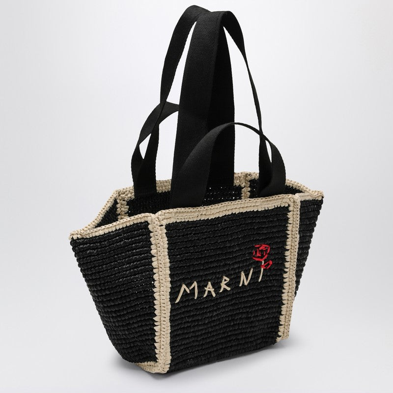 Marni Sillo Small Shopping Bag In Black Raffia-Effect MacramÃƒÆ’Ã‚Â© Women
