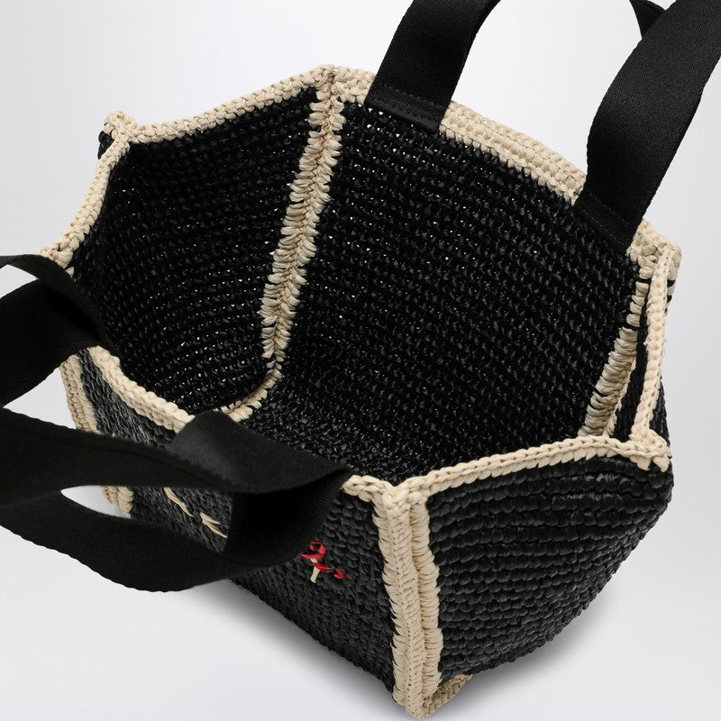 Marni Sillo Small Shopping Bag In Black Raffia-Effect MacramÃƒÆ’Ã‚Â© Women
