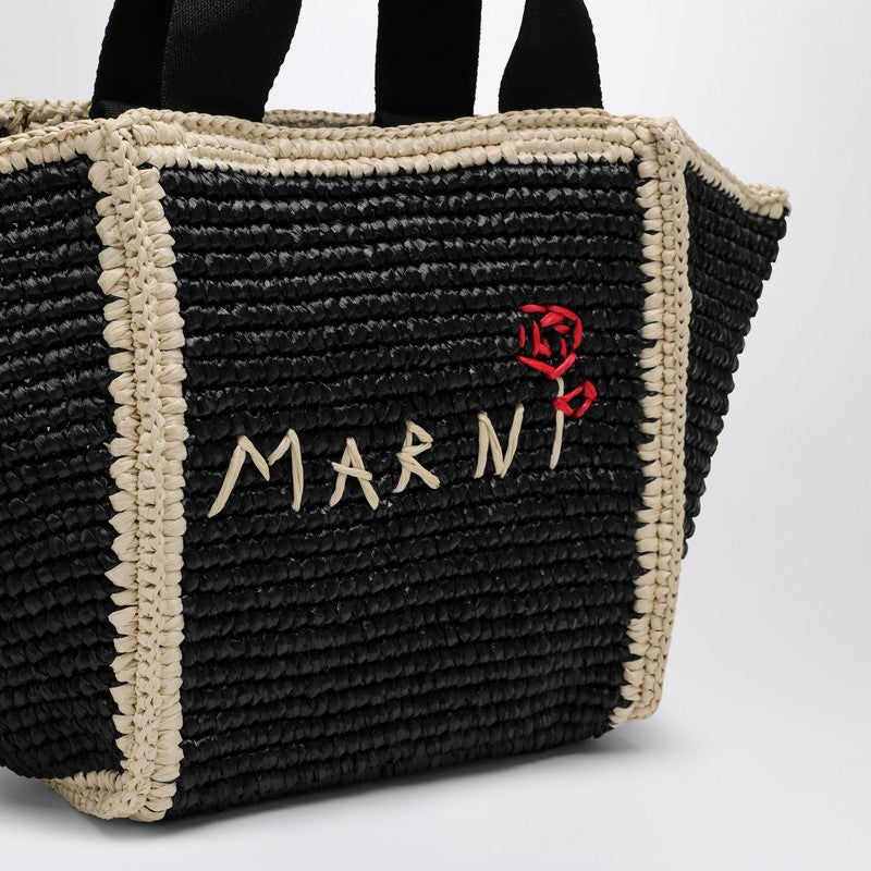 Marni Sillo Small Shopping Bag In Black Raffia-Effect MacramÃƒÆ’Ã‚Â© Women