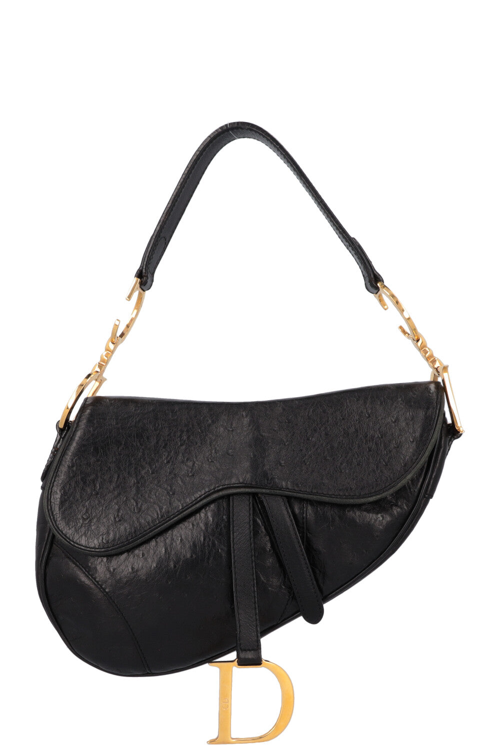 CHRISTIAN DIOR Vintage Saddle Bag Ostrich Black
