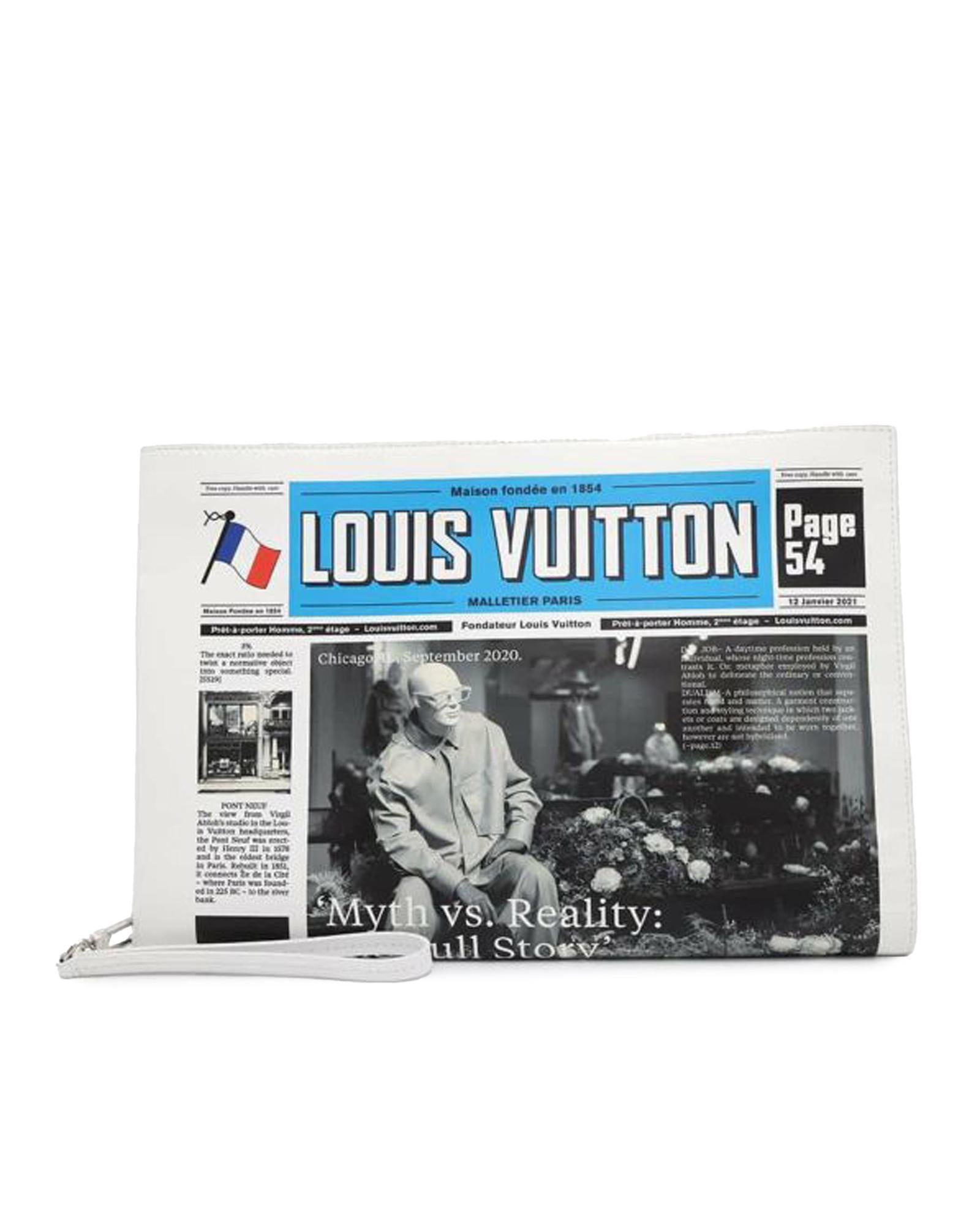 Printed Calf Leather Newspaper Pouch with Detachable Wrist Strap