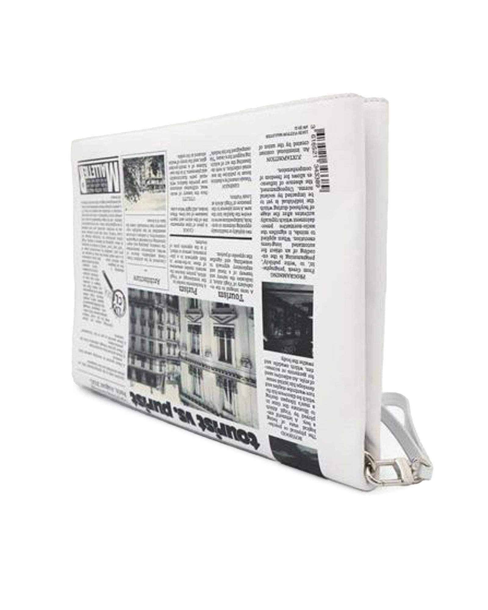Printed Calf Leather Newspaper Pouch with Detachable Wrist Strap