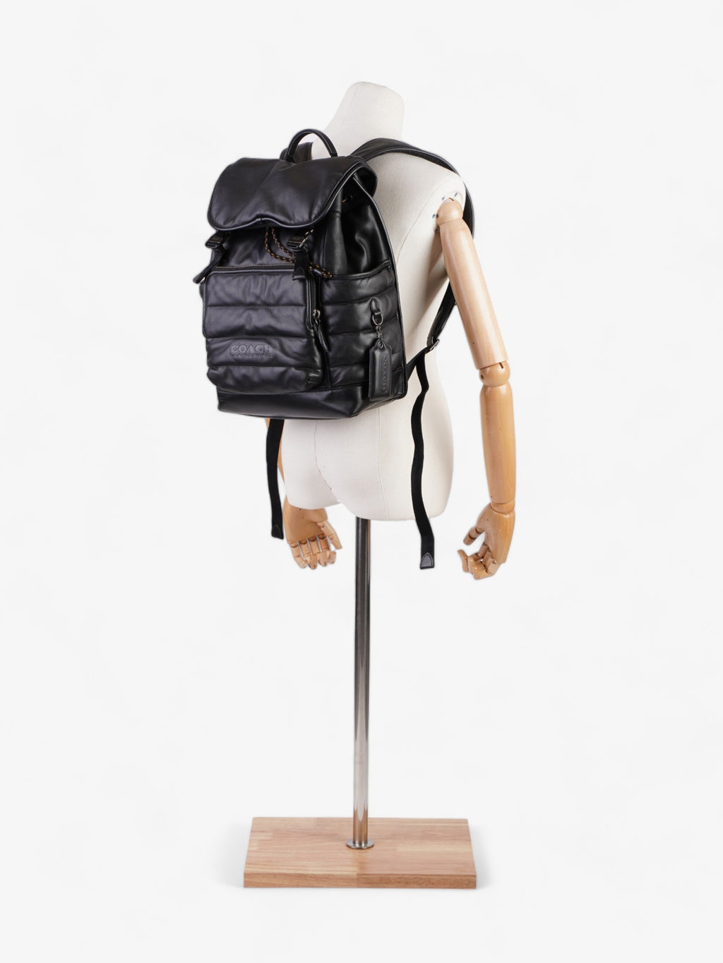 Coach League Flap Quilted Backpack Black Calfskin Leather