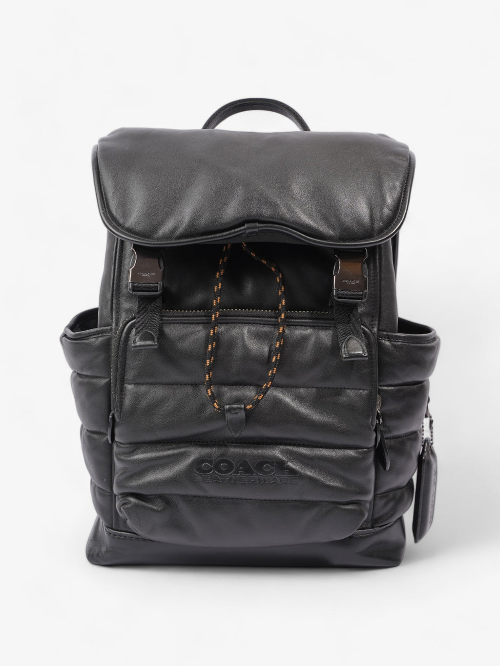 Coach League Flap Quilted Backpack Black Calfskin Leather