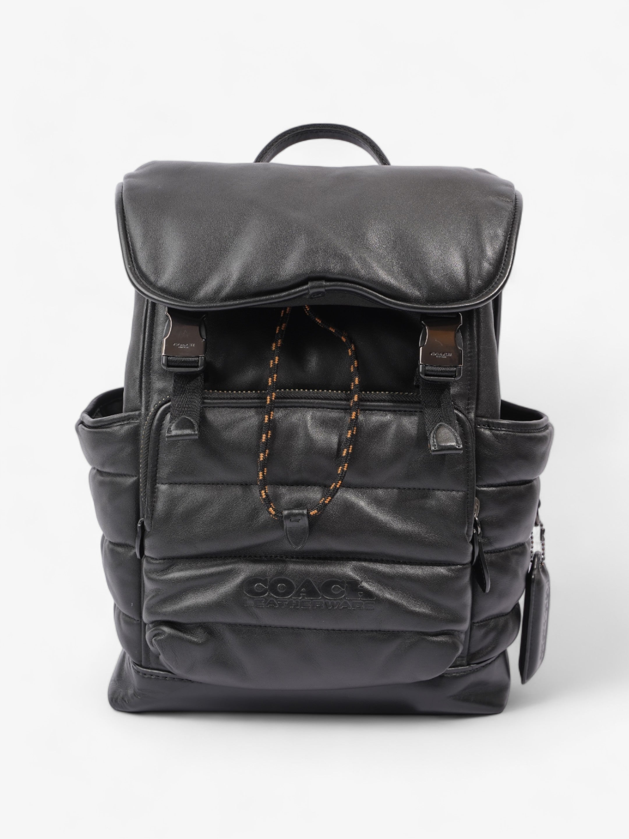 Coach League Flap Quilted Backpack Black Calfskin Leather